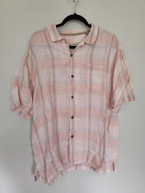 Tommy Bahama Button Up Shirt Mens XL Linen Plaid Pink Blue White